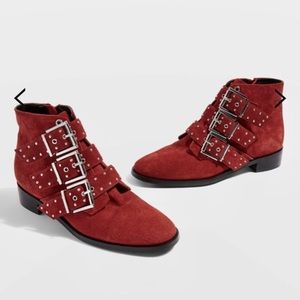 Topshop krown studded red ankle booties